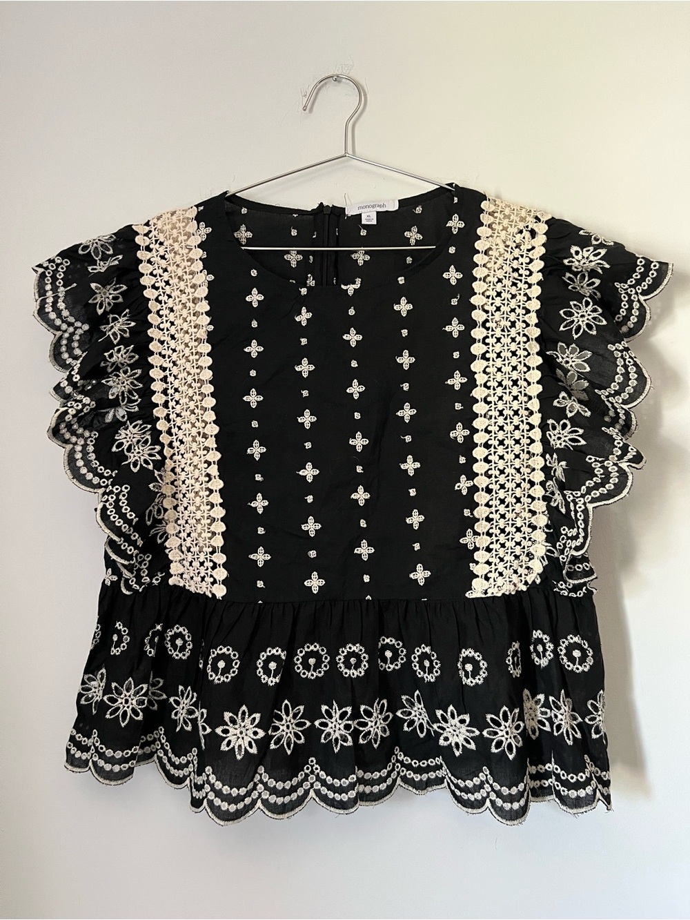 Monograph by Anthropologie Boho Embroidered Lace Flutter Sleeve Top Romantic - Picture 2 of 12